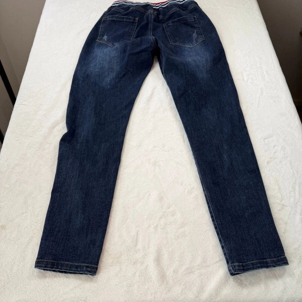 Ferryboat 76 Jogger Jeans Mens 38 Blue‎ Good Elastic Waist Drawstring Distressed